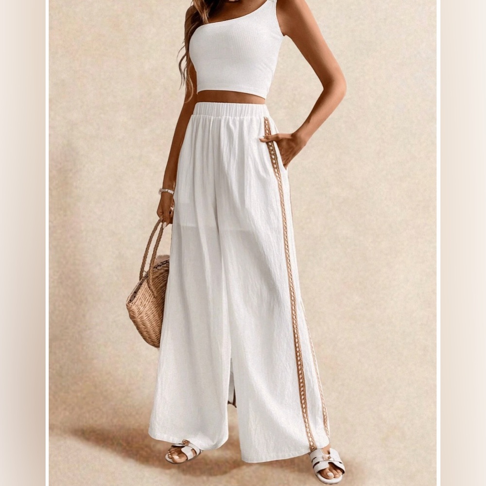 Embroidered Pocket Eye Pattern Cotton Wide Leg Pant - Picture 10 of 14